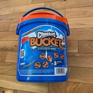 Chuckit! Bucket Carry Fetch Companion Plus 8 Ultra Balls Dog Toy Orange Blue